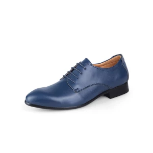 Milanoo Blue Dress Shoes Groom Shoes Cowhide Round Toe Lace Up Business Shoes