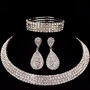 Milanoo Luxurious Jewelry Set Silver Rhinestones Choker With Drop Earrings And Bracelet