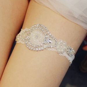 Milanoo Wedding Garter White Lace Rhinestones Wedding Garters