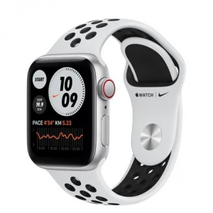 Apple Watch SE 40mm (GPS+LTE) Silver Aluminum Case with Pure Platinum/Black Nike Sport Band (MYYR2/MYYM2)