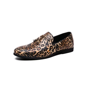 Milanoo Mens Loafer Leopard Print Slip-On Shoes with Tassel