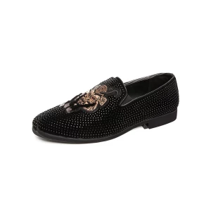 Milanoo Mens Loafer Shoes Suede Slip-On Round Toe Loafers with Rhinestones