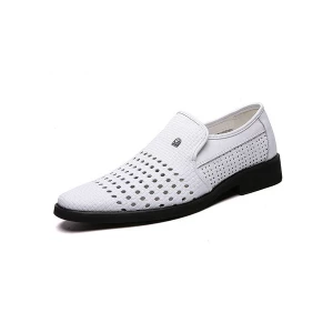 Milanoo Mens Loafers Shoes White Hollow Out Slip-On Round Toe Formal Shoes