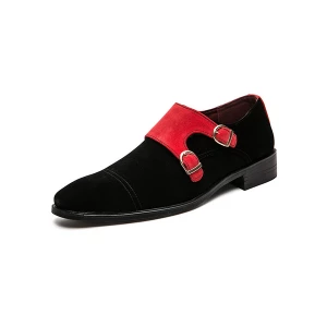 Milanoo Mens Black Suede Monk Strap Loafer Shoes Slip-On Shoes