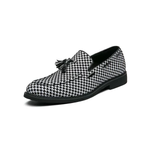 Milanoo Mens Black Houndstooth Loafers Slip-On Casual Shoes