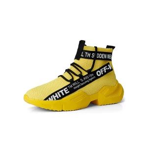 Milanoo Mens Yellow High Top Sneakers Mesh Letter Strap Running Shoes