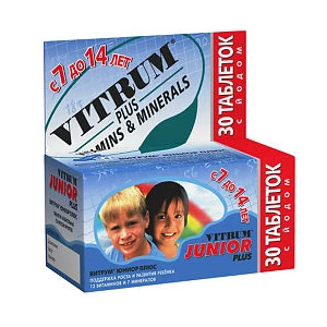 Junior Plus витамины и минералы для детей, 30 жевательных таблеток, Vitrum