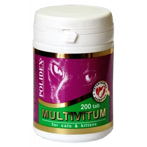 Multivitum plus для кошек сбалансированная витаминно-минеральная подкормка (профилактика авитоминоза), 200 таблеток, POLIDEX