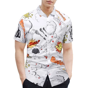 Milanoo Casual Shirt For Man Turndown Collar Artwork Artwork White Men\\'s Shirts