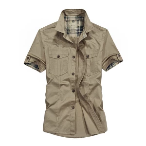 Milanoo Man\'s Casual Shirt Turndown Collar Casual Asymmetrical Light Brown Men\\'s Shirts