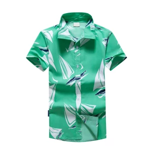 Milanoo Casual Shirt For Men Turndown Collar Casual Geometric Green Men\\'s Shirts