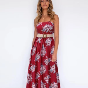 Milanoo Maxi Dresses Sleeveless Rose Printed Straps Neck Sash Oversized Polyester Floor Length Dress