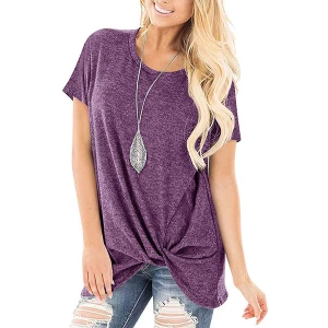 Milanoo Women Purple Blouse Short Sleeves Cotton Jewel Neck Casual T-Shirt