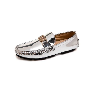 Milanoo Loafer Shoes For Men Slip-On Metal Details Round Toe PU Leather