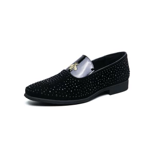 Milanoo Mens Loafer Shoes Slip-On Studded Round Toe PU Leather