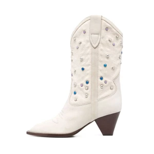 Milanoo Women's Cone Heel Mid Calf Western Boots in White