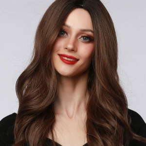 Milanoo Women Long Wig Coffee Brown Curly Heat-resistant Fiber Layered Long Synthetic Wigs