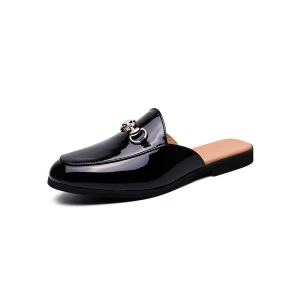 Milanoo Men's Laofer Mules in Black Patent Leather