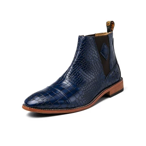 Milanoo Men's Chelsea Ankle Boots in Blue Croc Print