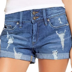 Milanoo Denim Shorts For Women Casual Buttons High Rise Waist Zipper Fly Straight Cowboy Summer Shor