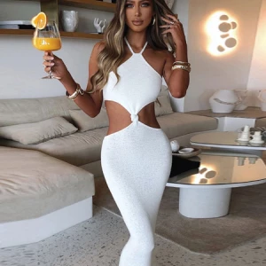 Milanoo Bodycon Dresses White Sleeveless Knotted Casual Jewel Neck Open Shoulder Maxi Sheath Dress