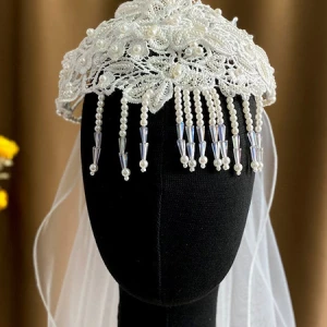 Milanoo Wedding Veils One-Tier Pearls Tulle Finished Edge Drop Bridal Veil