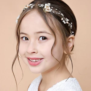 Milanoo Flower Girl Headpieces Gold Pearls Headwear Metal Kids Hair Accessories