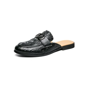 Milanoo Men's Monk Strap Loafer Mules in Black Croc Print