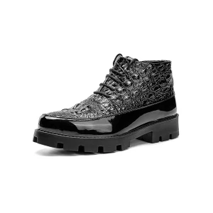 Milanoo Men's Alligator Lace Up Platform Boots