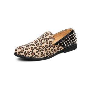 Milanoo Men's Leopard Print Slip On Loafers with Spikes