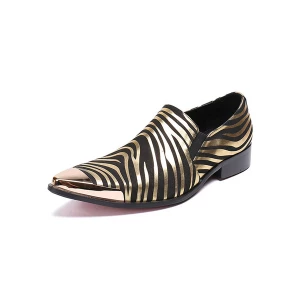 Milanoo Men's Gold Zebra Print Dress Loafers