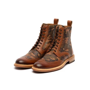 Milanoo Men's Wingtip Lace Up Camouflage Ankle Boots in Brown