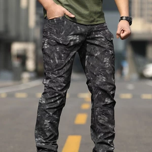 Milanoo Men Trousers Casual Camouflage Natural Waist Straight Cargo Pant Black Pants