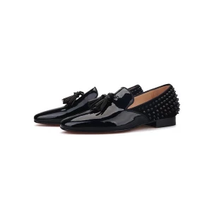 Milanoo Men's Tassel Dress Loafers with Spikes Black