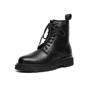 Milanoo Ankle Boots For Man Amazing PU Leather Round Toe Lace Up Black Martin Boots