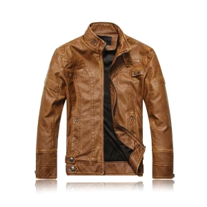 Milanoo Jacket For Men Pockets PU Leather Modern Khaki Jacket