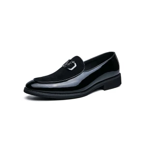 Milanoo Men's Patent Leather Loafers with Suede Upper Black