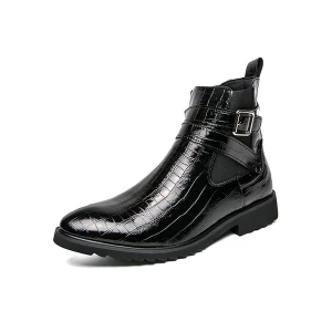 Milanoo Men's Croc Print Chelsea Boots with Buckle Black