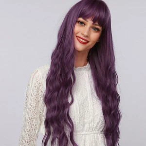 Milanoo Women Long Wig Purple Curly Heat Resistant Fiber Tousled Long Synthetic Wigs