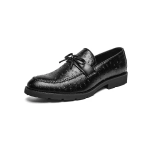 Milanoo Men's Faux Ostrich Leather Dress Loafers with Tie