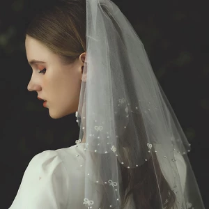 Milanoo Ivory Wedding Veil Two Tier Bows Tulle Finished Edge Drop Bridal Veils