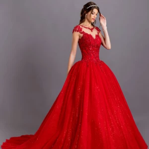 Milanoo Wedding Dress With Train V Neck Sleeveless Backless Polyester Lace Tulle A Line Red Wedding