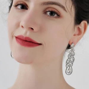 Milanoo Wedding Earrings For Women Rhinestone Pierced Sliver Wedding Jewelry