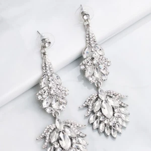 Milanoo Bridal Earrings Rhinestone For Women Pierced Drops Design Sliver Wedding Jewelry