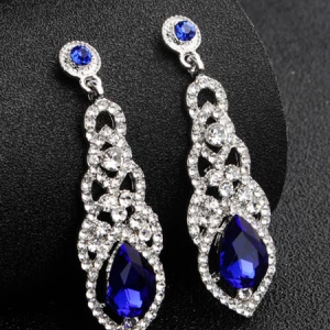 Milanoo Wedding Earrings For Women Rhinestone Pear Pierced Royal Blue Wedding Jewelry