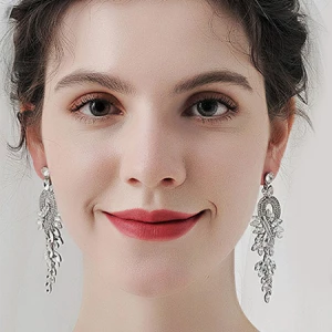 Milanoo Wedding Earrings For Women Rhinestone Pierced Pear Stone Drops Design Sliver Wedding Jewelry