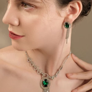 Milanoo Bride Wedding Jewelry Set Gorgeous Rhinestone Rhinestone Drops Design Earring Necklace 2-Pie