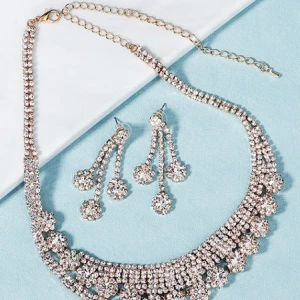 Milanoo Jewelry Set For Bridal Beautiful Rhinestone Pierced Drops Design Light Blond Earring Necklac