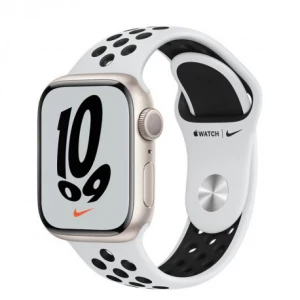 Apple Watch Series 7 41mm (GPS) Starlight Aluminum Case with Pure Platinum/Black Nike Sport Band (MKN33UL/A)
