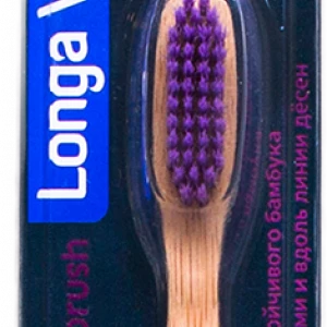 Лонга Вита зубная щетка бамбуковая для взрослых, фиолетовая, средней жесткости, Longa Vita